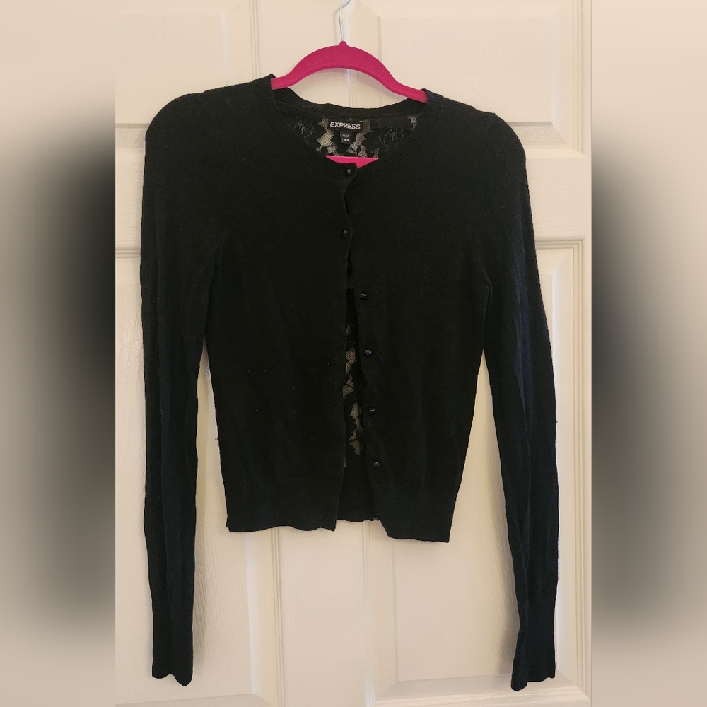 Express Black Cardigan Sweater With Lace Back